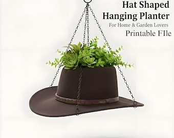 Cowboy Hat Hanging Planter STL | Western Hat Succulent Planter | 3D Printable Hat Planter | Unique Hanging Plant Pot | Modern Home Decor