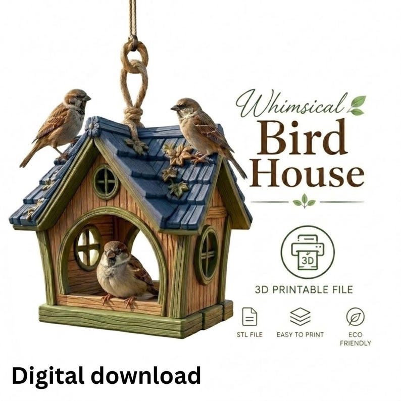 Fairy Birdhouse STL File | Hanging Bird House 3D Print Model | Cottage ...