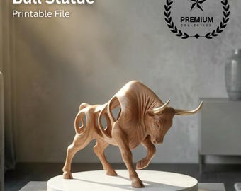 Abstract Bull Statue STL,  3D Print File, Charging Bull Figurine, Wall Street Bull Decor, Minimalist Office Sculpture, Printable STL