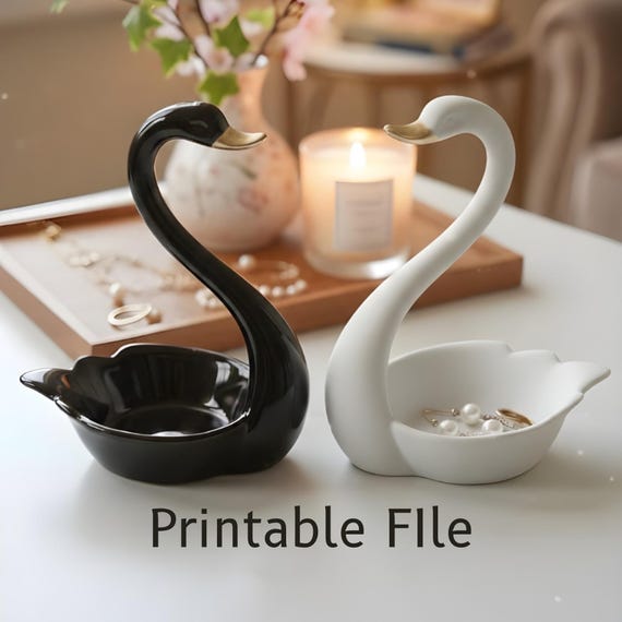 3D Print Jewelry Holder STL | Swan Ring Holder STL File | Earring & Necklace Organizer | Jewelry Stand STL | Printable Decor Gift