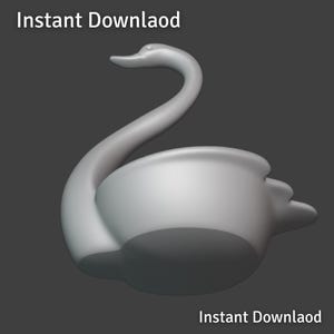 May include: A 3D-rendered, white swan figurine with a curved neck and a rounded body. The swan is set against a dark gray background. The text "Instant Download" is displayed at the top and bottom of the image.