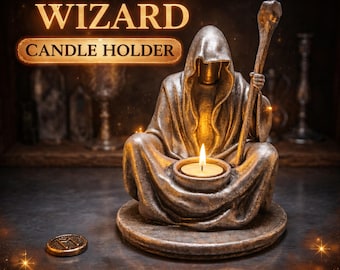 Wizard Candle Holder STL | Hooded Mage Figurine | Fantasy Tealight Holder | Gothic Home Decor | Witchy | 3D Print Statue | Magical Sculpture