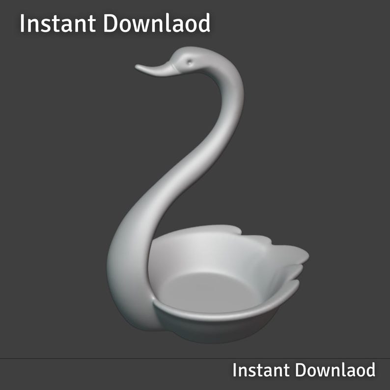 May include: A white swan-shaped decorative holder with a curved neck and a bowl-shaped base. The text "Instant Downlaod" is displayed at the top and bottom of the image. The holder is designed to hold small items.
