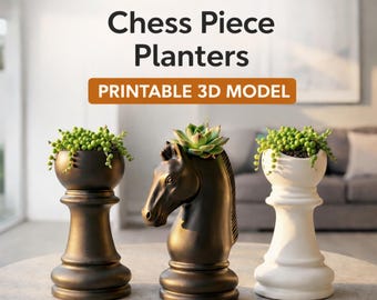 Chess Piece Planter STL Bundle | Knight Pawn Succulent Planter | 3D Printable Plant Pot | Chess Lover Gift | Modern Home Decor STL