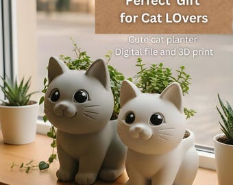 Cute Cat Planter STL File | 3D Printable Flower Pot | Cat Lover Gift | Modern Home Decor | Digital Download