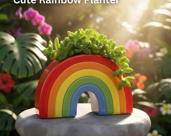 Rainbow Planter STL | Cute Rainbow Succulent Pot 3D Print File | Aesthetic Desk Decor | Patrick day | Printable Planter STL