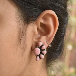 Rosa Opal Cluster Ohrstecker, Sterling Silber Rosa Opal Ohrringe, Opal Ohrstecker, Minimalistischer Schmuck, Geschenk für sie, Brautjungfer Ohrringe