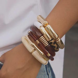 Resin Acrylic Bangle Set, Set of 6 Chunky Bangles, Stackable Bracelets, Statement Resin Bangles, Boho Acrylic Bracelet Set, Fashion Jewelry