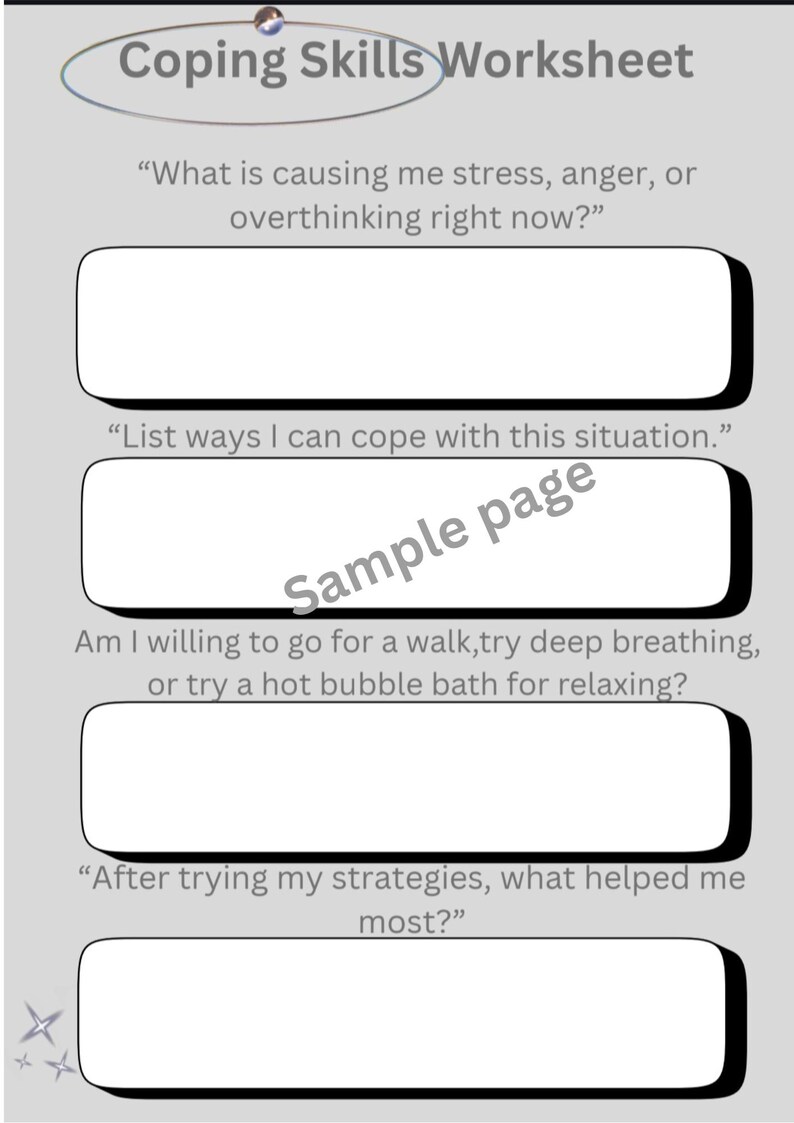 Coping Skills Worksheet, Stress & Anger Journal (PDF Download) - Etsy