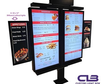 ModuLite 48 48 - Tablero de menú personalizado para exteriores con 2 luces LED y dos alas laterales - Letrero de caja de luz comercial (no incluye envío)