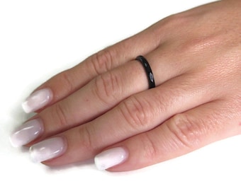 Black Onyx Thin Band Ring  Stacking Stone for Everyday Wear