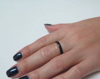 Black Stacking Ring, Thin Gemstone  Band, Hypoallergenic Jewelry, Minimalist delicate Agate