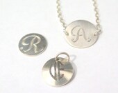 Engravable Necklace for Her, Graduation Initial Disc, Silver Disc Choker, Layered Silver Pendant, Short Silver Necklace, Engrave Letter, Vi