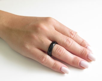 Black Onyx Stacking Ring - Hypoallergenic Gemstone Jewelry, Nightfall Harmony Band