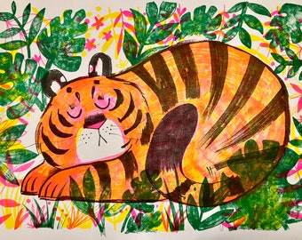 A3 Tiger Risograph original print