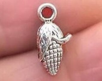 Corn Charms, Corn on the Cob pendant beads, up to 50 pcs, Antique Silver 8X15mm CM1329S