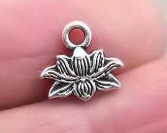 Lotus Flower Charms, Lotus Om Yoga pendant beads, up to 50 pcs, Antique Silver 10X10mm CM1145S