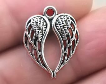 Angel Wing Charms, Wing Pair pendant beads, up to 12 pcs, Antique Silver 17X22mm CM1336S