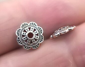 Flower Bead Caps, up to 80 pcs, Antique Silver 10mm BD0148S