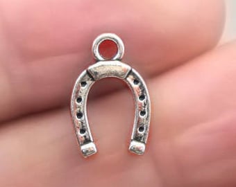Horseshoe Charms, Small Horse Shoe pendant beads, up to 20 pcs, Antique Silver 9X14mm CM1200S