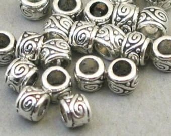 Swirl Tube Spacer Beads, Small Barrel Beads, up to 60 pcs, Antique Silver 3X4mm BD0131S