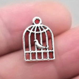 Bird Cage Charms, Small Bird Cage pendant beads, up to 40 pcs, Antique Silver 11X16mm CM1179S