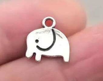Elephant Charms, Small Elephant pendant beads, up to 50 pcs, Antique Silver 13X13mm CM1236S
