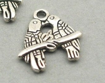 Lovebird Charms, Love Birds pendant beads, up to 12 pcs, Antique Silver 16X17mm CM0892S