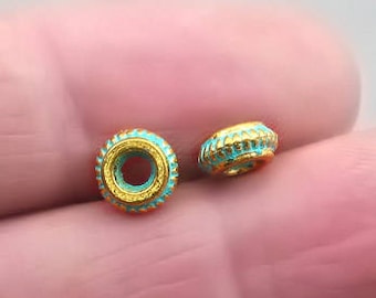 Green Patina Donut Spacer Beads, up to 50 pcs, Antique Gold BD0114GR