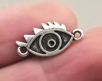 Eye Charm Connector, Evil Eye Link pendant beads, up to 40 pcs, Antique Silver 10X20mm CM1138S