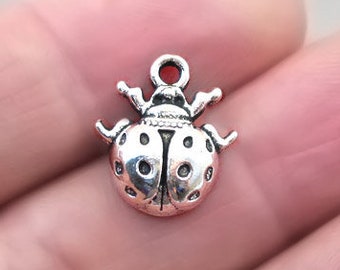 Ladybug Charms, Bug pendant beads, up to 12 pcs, Antique Silver 14X16mm CM1354S