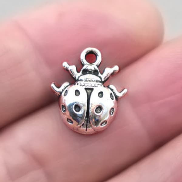 Ladybug Charms, Bug pendant beads, up to 12 pcs, Antique Silver 14X16mm CM1354S