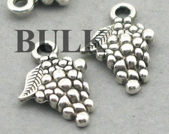 BULK 40 Grape Charms, Wholesale Grape Leaf pendant beads, Antique Silver 13X18mm CM0980S