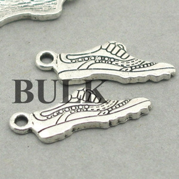 BULK 40 Shoe Charms, Wholesale Running Shoe pendant beads, Antique Silver 8X24mm CM0922S