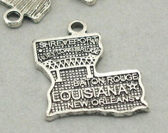 4 Silver Louisiana State Charms or Pendants 23x20mm C9222