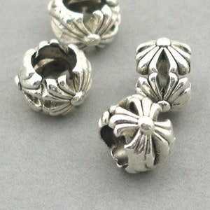 Cross Large Hole Beads, Flower Large Hole beads, up to 12 pcs, Antique Silver 9mm BD0076S