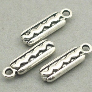 Hot Dog Charms, Hot Dog Food 3D pendant beads, up to 30 pcs, Antique Silver 6X19mm CM0929S