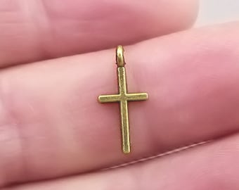 Cross Charms, Small Cross pendant beads, up to 30 pcs, Antique Bronze 8X17mm CM1260B