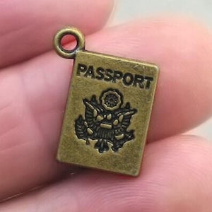 Dijes para pasaporte, cuentas para colgantes de pasaporte, hasta 25 piezas, bronce antiguo, 15 x 18 mm CM1080B