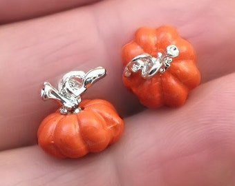 Pumpkin Charms, 3D Orange Pumpkin pendant beads, up to 8 pcs, Silver 10X12X10mm CM1807S
