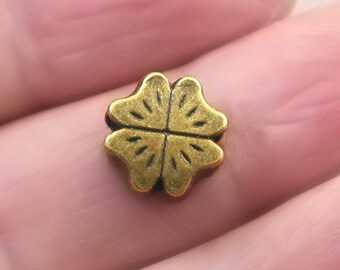 Clover Shamrock Large Hole Beads, Four-leaf Clover Large Hole pendant beads, up to 25 pcs, Antique Bronze 10X10mm BD0167B
