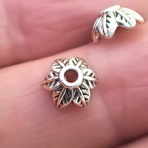 Flower Bead Caps, Leaf Bead Caps, up to 80 pcs, Antique Silver 9mm BD0229SC