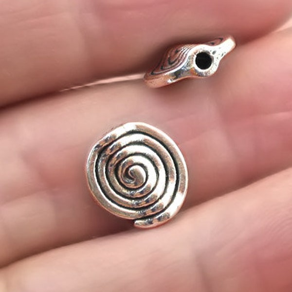 Swirl Disc Beads, Spiral Coin Beads, up to 20 pcs, Antique Silver 10X11mm BD0195S