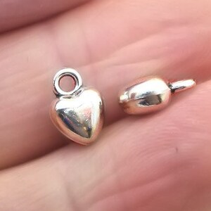 Heart Charms, Small Puffy Heart pendant beads, up to 50 pcs, Antique Silver 7X10mm CM1888S