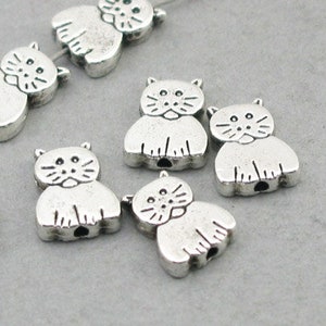 Cat Beads, Kitty Beads, up to 40 pcs, Antique Silver 8X11mm BD0081S