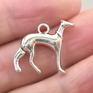 Greyhound Dog Charms, Whippet pendant beads, up to 8 pcs, Antique Silver 19X19mm CM1524S