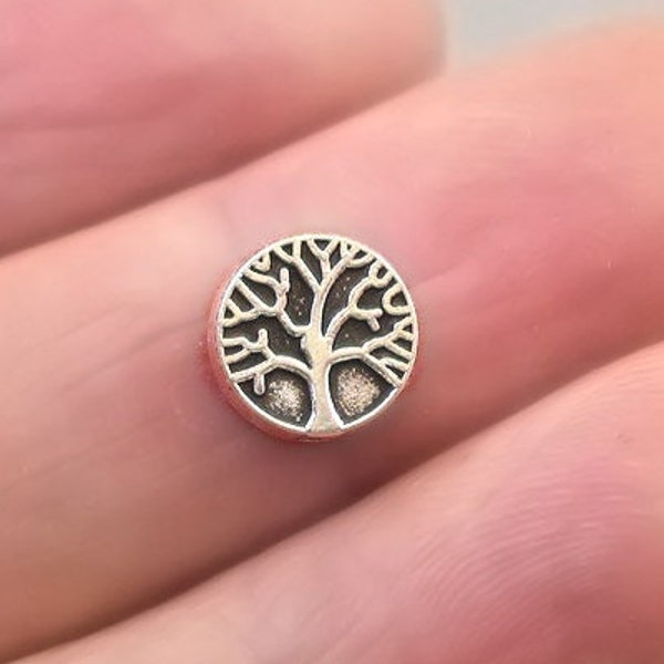 Tree Beads, Small Tree of Life Coin Beads, up to 16 pcs, Antique Silver 9mm BD0108S