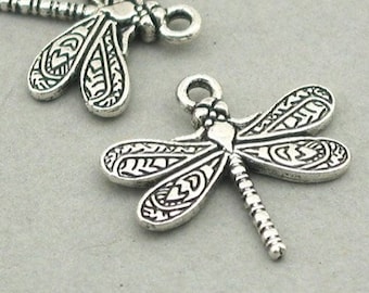 Dragonfly Charms, Dragonfly pendant beads, up to 10 pcs, Antique Silver 19X21mm CM0864S