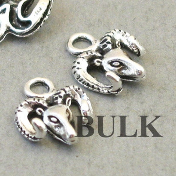 BULK 50 Ram Charms, Wholesale Ram Head pendant beads, Antique Silver 11X14mm CM1483S