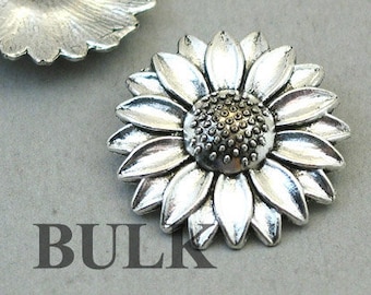 BULK 8 Sunflower Charms, Wholesale Large Flower pendant beads, Antique Silver 30mm CM1371S